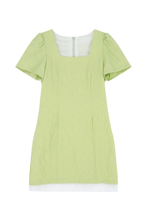 MARGARIN FINGERS - 반소매 원피스 - [22SS SUMMER] BIBI SQUARE NECK ONEPIECE (YELLOW GREEN)