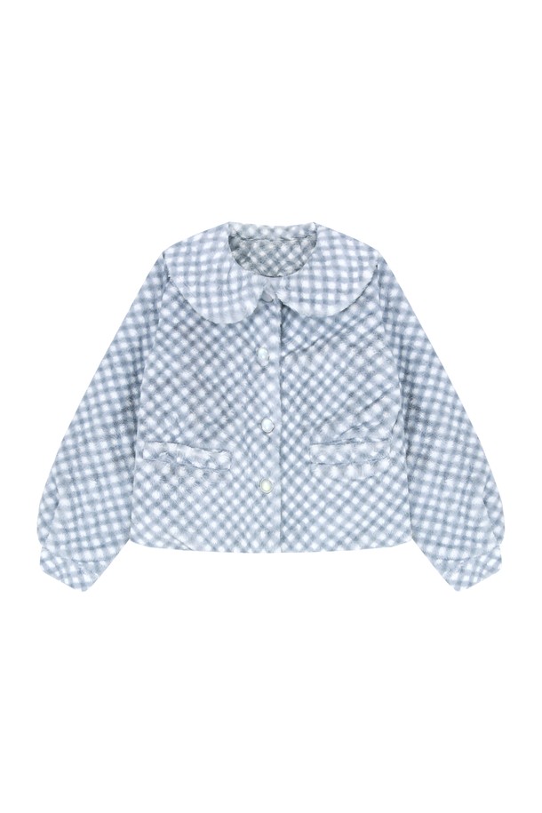 MARGARIN FINGERS - 코트 - [22FW] GINGHAM CHECK ECO FUR (LIGHT BLUE)