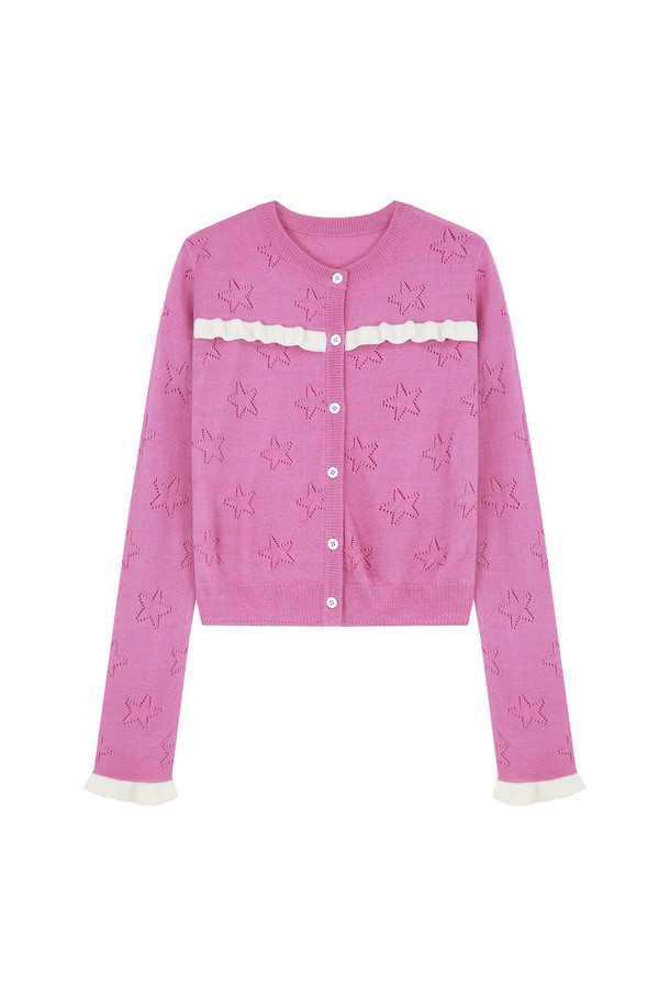 MARGARIN FINGERS - 가디건 - [22FW] STAR PUNCHING KNIT CARDIGAN (PINK)