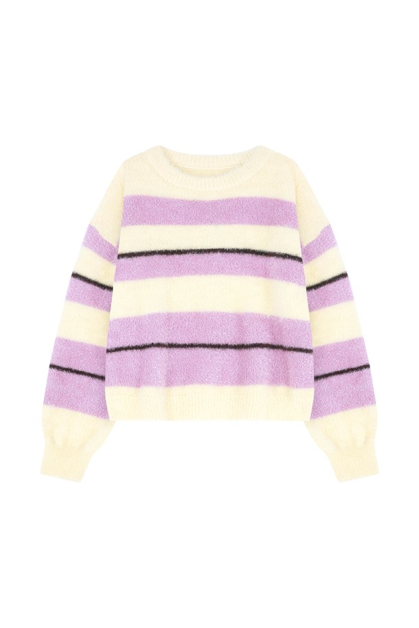 MARGARIN FINGERS - 스웨터 - [22WINTER] STRIPE BRUSH PULLOVER (PURPLE)