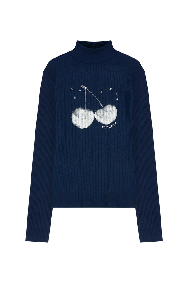 MARGARIN FINGERS - 긴소매 티셔츠 - [22WINTER] CHERRY RIB HIGHNECK TOP (NAVY)