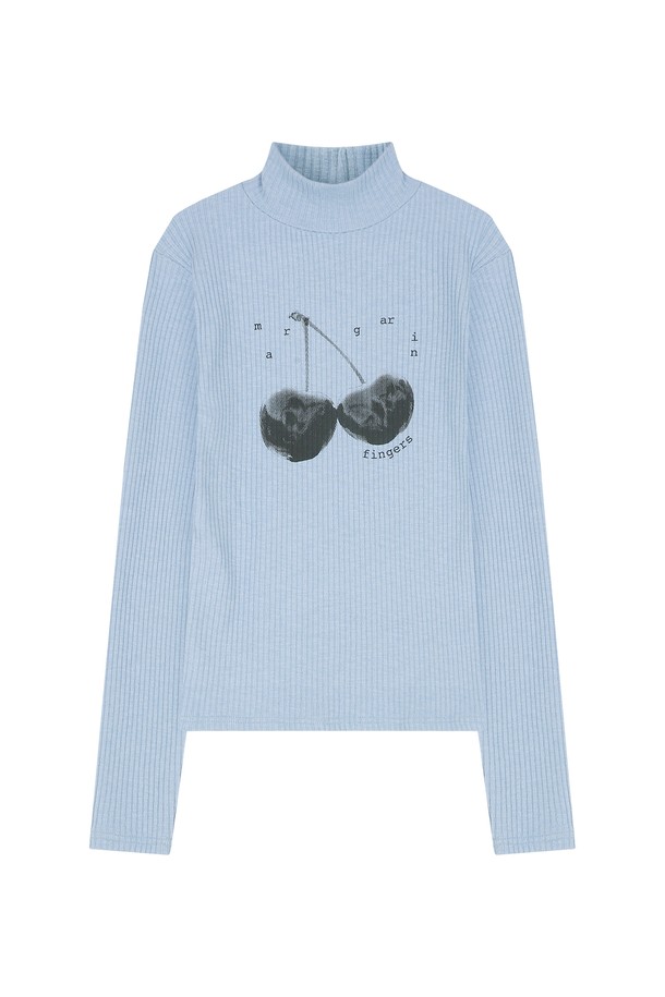 MARGARIN FINGERS - 긴소매 티셔츠 - [22WINTER] CHERRY RIB HIGHNECK TOP (LIGHT BLUE)