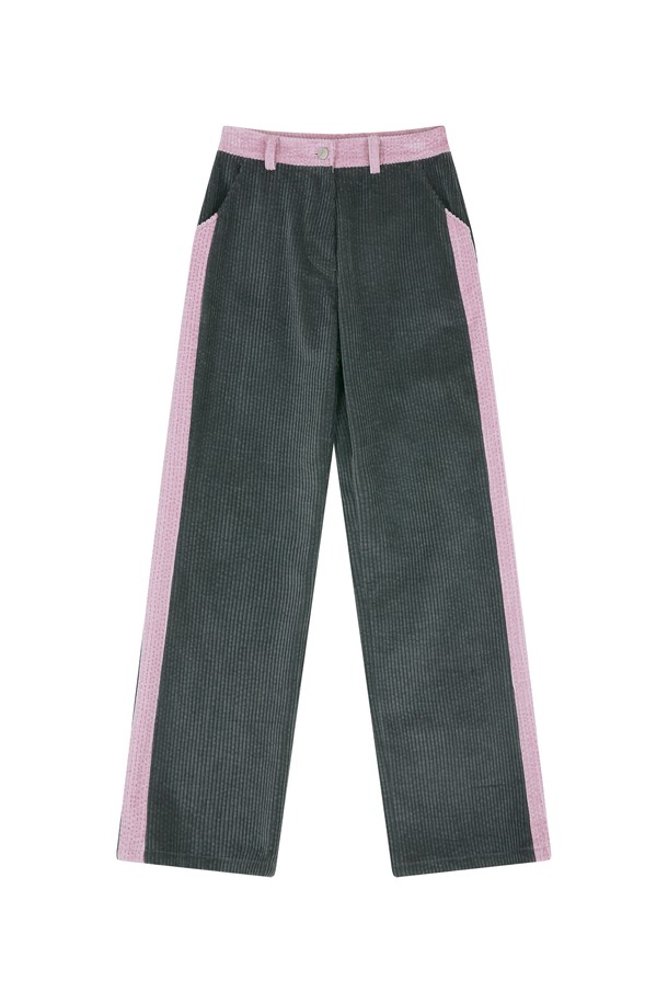 MARGARIN FINGERS - 롱/미디팬츠 - [22WINTER] COLOR BLOCK CORDUROY PANTS (CHARCOAL)