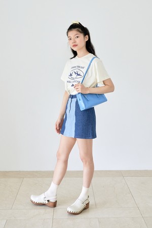 [22SS CAPSULE] COLOR BLOCK DENIM SKIRT (DARK NAVY)