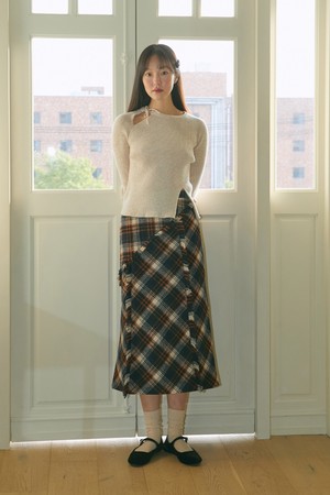 [22WINTER] CHECK FRINGE LONG SKIRT (NAVY)