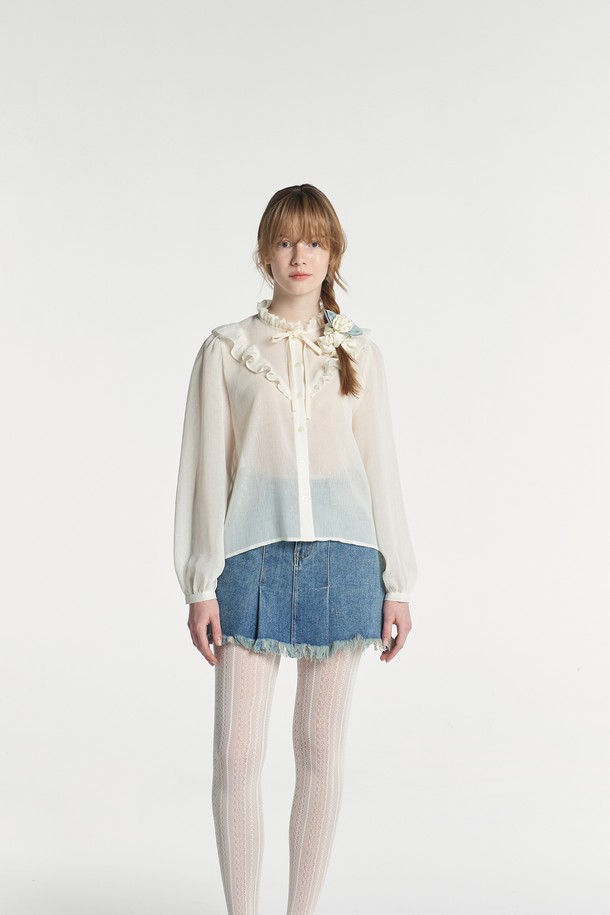 MARGARIN FINGERS - 블라우스 - [23SPRING] FRILL CHIFFON BLOUSE (CREAM)