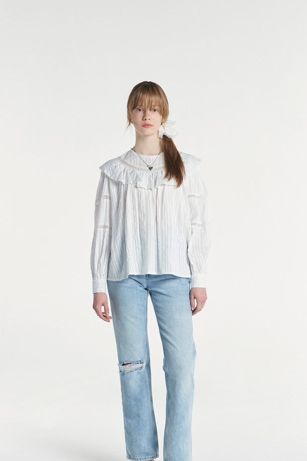 MARGARIN FINGERS - 블라우스 - [23SPRING] LACE TRIMMING BLOUSE (WHITE)