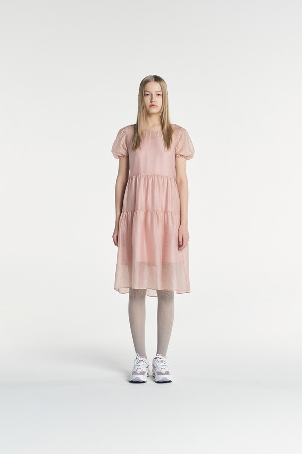 MARGARIN FINGERS - 반소매 원피스 - [23SPRING] BACK RIBBON ORGANZA DRESS (SMOKE PINK)