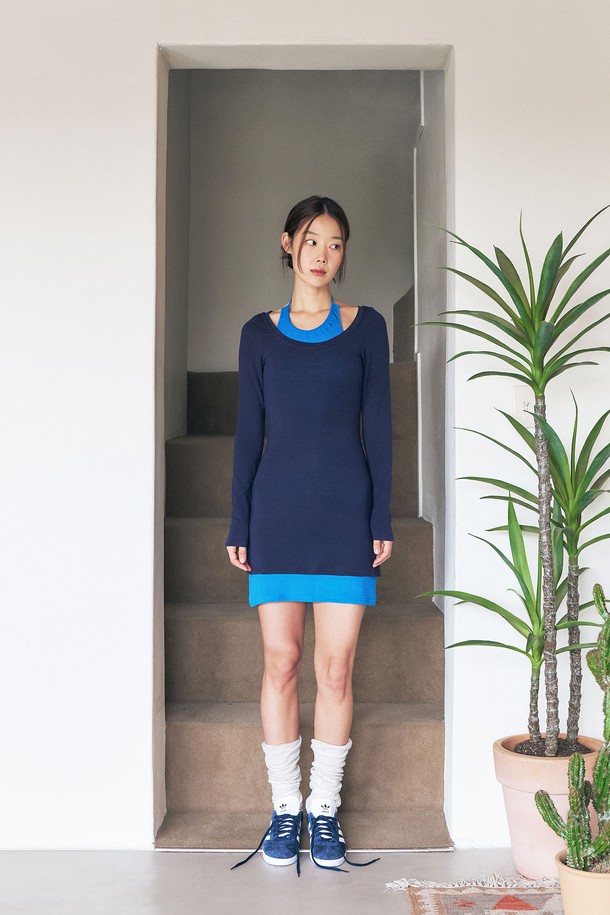 MARGARIN FINGERS - 긴소매 원피스 - [23MID CAPSULE] LAYERED HALTER ONE PIECE (ROYAL BLUE)