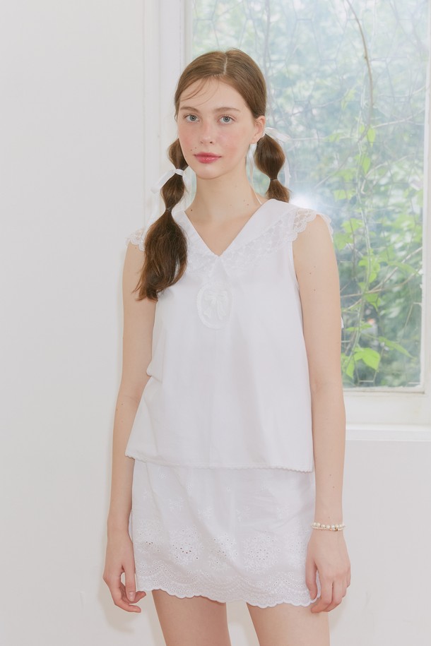 MARGARIN FINGERS - 블라우스 - [23 SUMMER] LACE SAILOR BLOUSE (WHITE)