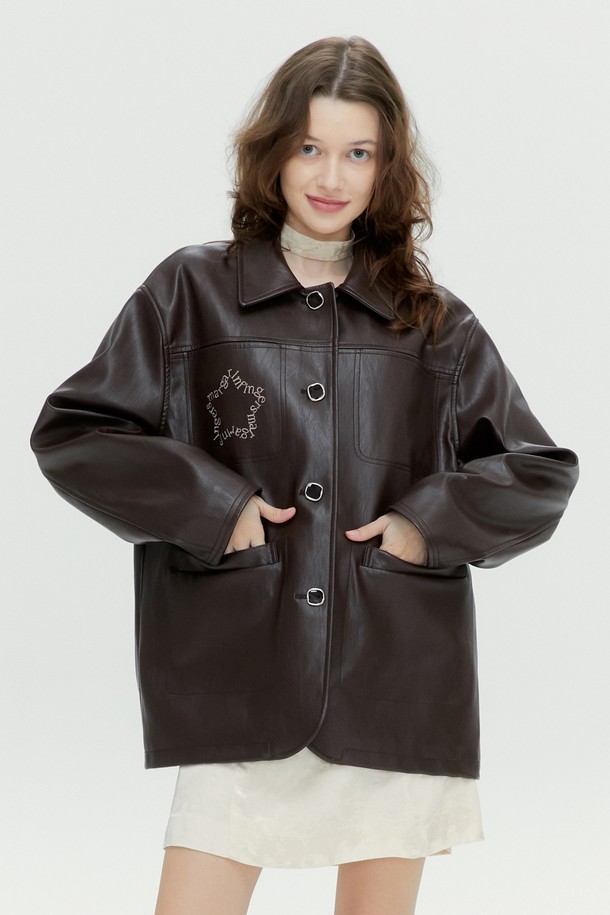 MARGARIN FINGERS - 레더 자켓 - [23FW] STAR FAUX LEATHER JACKET (BROWN)