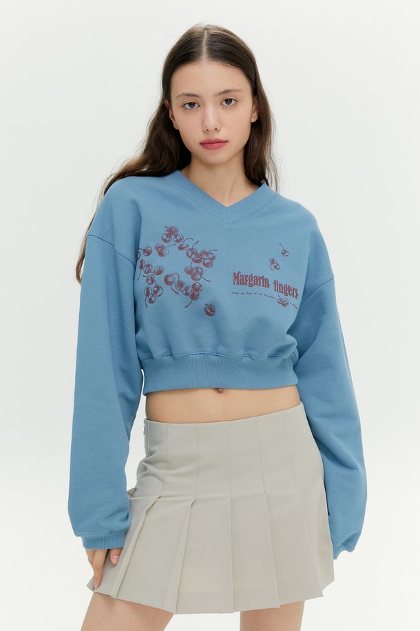 MARGARIN FINGERS - 스웻셔츠 - [23FW] STAR CHERRY CROP SWEAT-SHIRT (SMOKE BLUE)