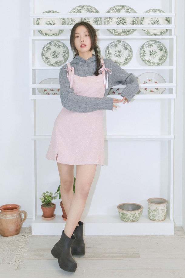 MARGARIN FINGERS - 민소매 원피스 - [23FW] RINA TWEED ONE-PIECE (LIGHT PINK)