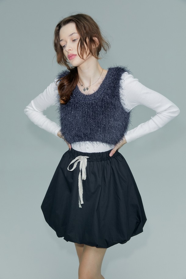 MARGARIN FINGERS - 미니스커트 - [23FW] RIBBON BALLOON SKIRT (DARK GREY)