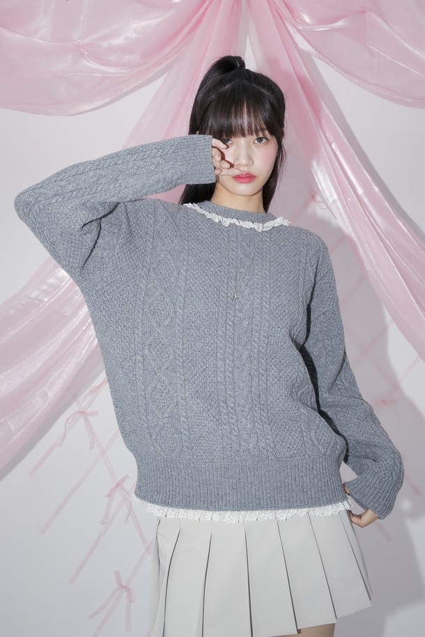 MARGARIN FINGERS - 스웨터 - [23WINTER] LACE CABLE-KNIT (GREY)