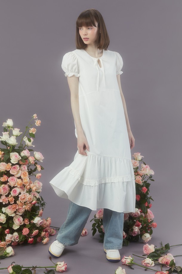 MARGARIN FINGERS - 반소매 원피스 - [24SP] FRILL DETAIL DRESS (WHITE)