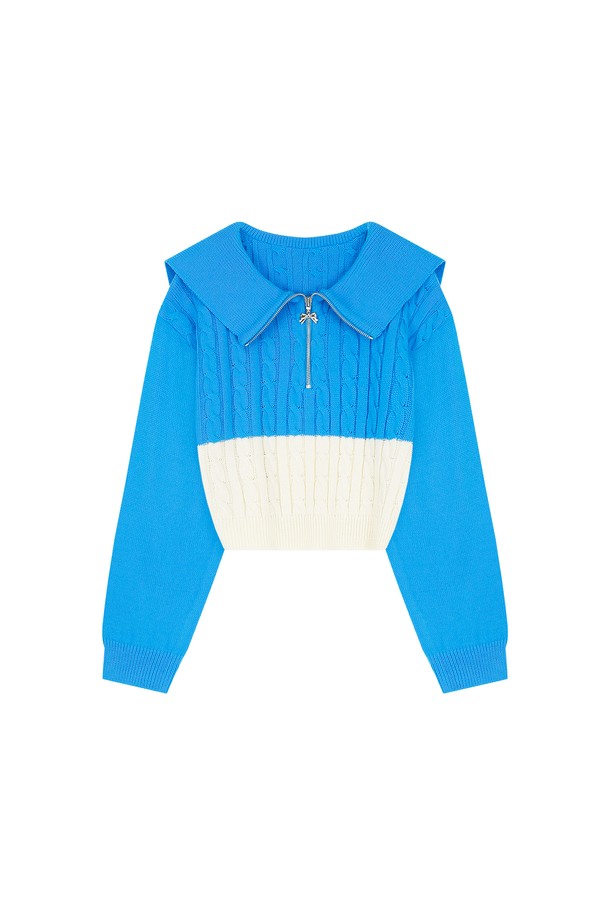 MARGARIN FINGERS - 스웨터 - [23SPRING] COLOR BLOCK HALF ZIP - UP (BLUE)