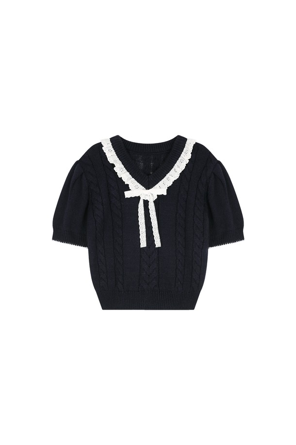 MARGARIN FINGERS - 스웨터 - [23SPRING] V NECK FRILL CROP KNIT (NAVY)