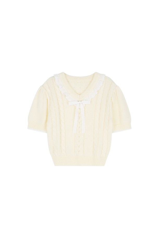 MARGARIN FINGERS - 스웨터 - [23SPRING] V NECK FRILL CROP KNIT (CREAM)