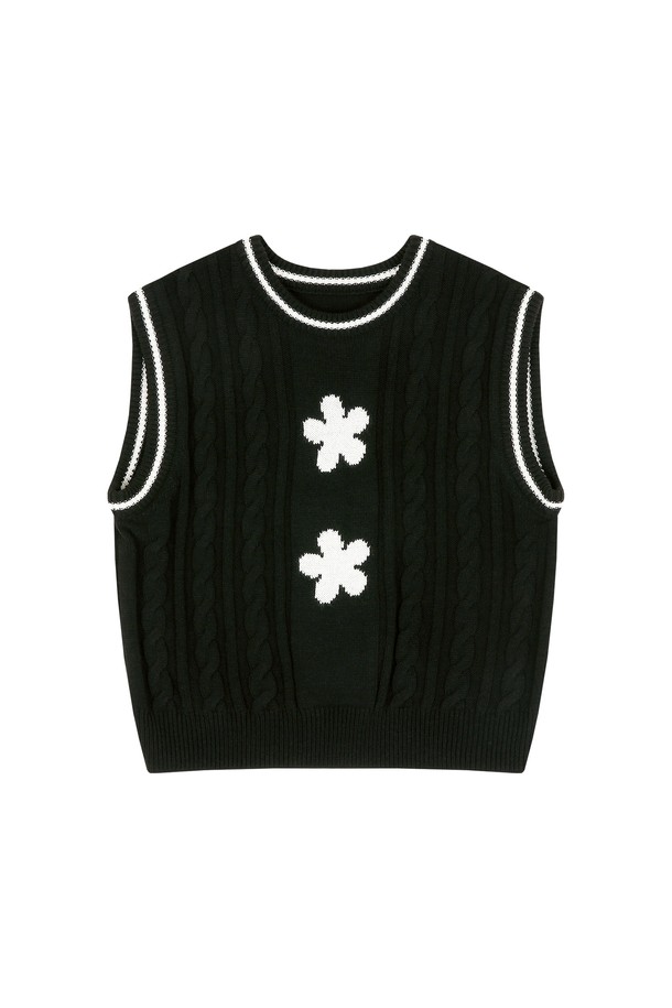 MARGARIN FINGERS - 베스트 - [23SPRING] POINT FLOWER KNIT VEST (BLACK)