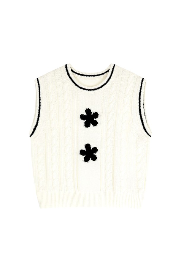 MARGARIN FINGERS - 베스트 - [23SPRING] POINT FLOWER KNIT VEST (CREAM)