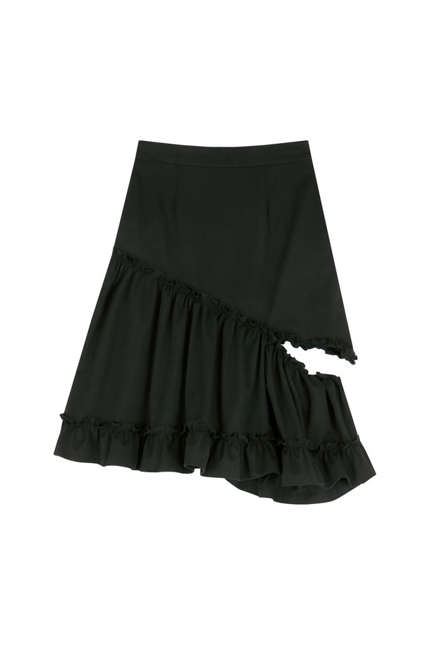 MARGARIN FINGERS - 미디스커트 - [23SPRING] CUT OUT FRILL SKIRT (BLACK)