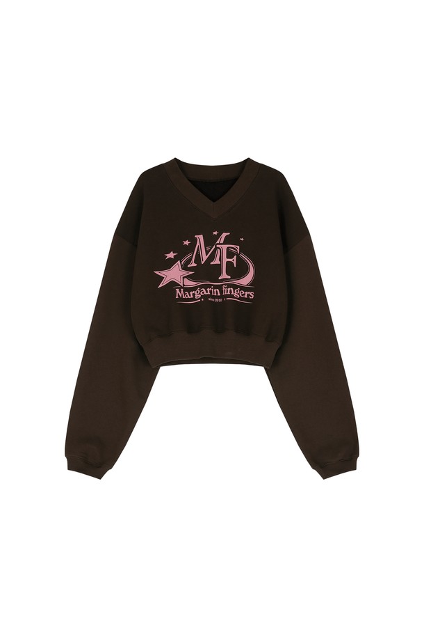 MARGARIN FINGERS - 스웻셔츠 - [23FW] STARRY LOGO CROP SWEAT-SHIRT (DARK BROWN)