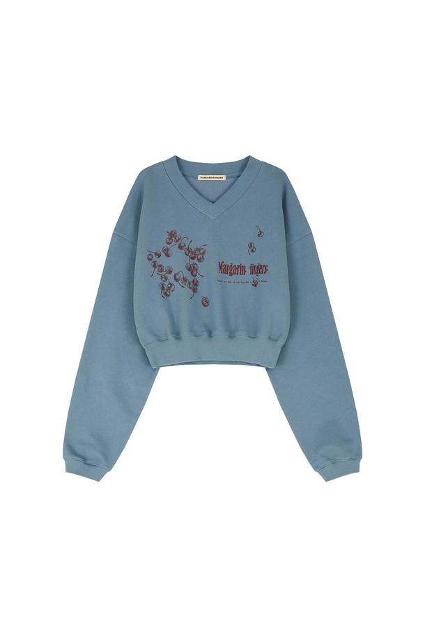 MARGARIN FINGERS - 스웻셔츠 - [23FW] STAR CHERRY CROP SWEAT-SHIRT (SMOKE BLUE)