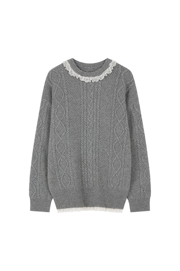 MARGARIN FINGERS - 스웨터 - [23WINTER] LACE CABLE-KNIT (GREY)