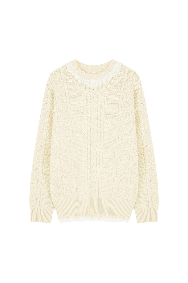 MARGARIN FINGERS - 스웨터 - [23WINTER] LACE CABLE-KNIT (CREAM)