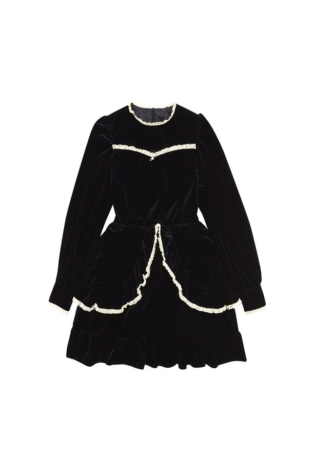 MARGARIN FINGERS - 긴소매 원피스 - [23WINTER] FRILL VELVET ONE-PIECE (BLACK)