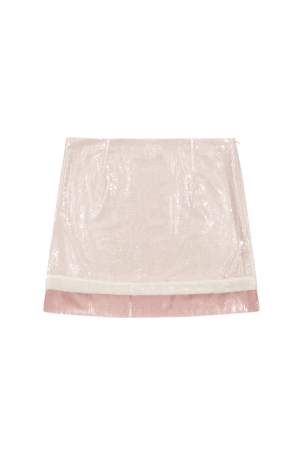 MARGARIN FINGERS - 미니스커트 - [23WINTER] SEQUINED LOW MINI SKIRT (WHITE PINK)