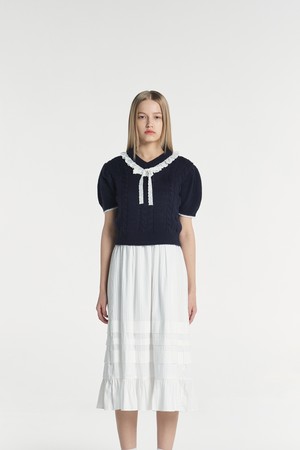 [23SPRING] V NECK FRILL CROP KNIT (NAVY)