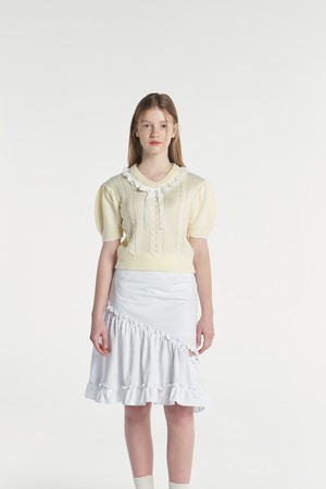 [23SPRING] V NECK FRILL CROP KNIT (CREAM)