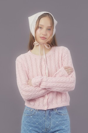 [24SP] HEART BUTTON CABLE CARDIGAN (LIGHT PINK)