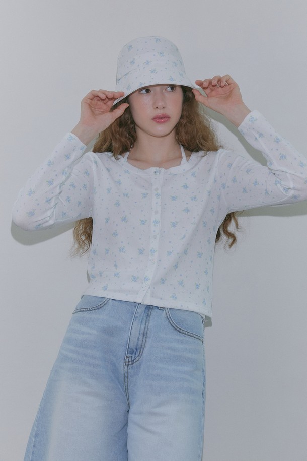 MARGARIN FINGERS - 가디건 - [24SUMMER] FLORAL CARDIGAN (LIGHT BLUE)