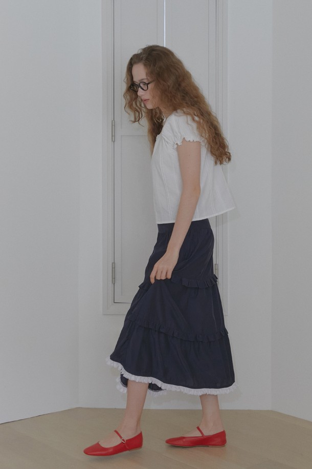 MARGARIN FINGERS - 롱스커트 - [24SUMMER] FRILL LONG SKIRT (NAVY)