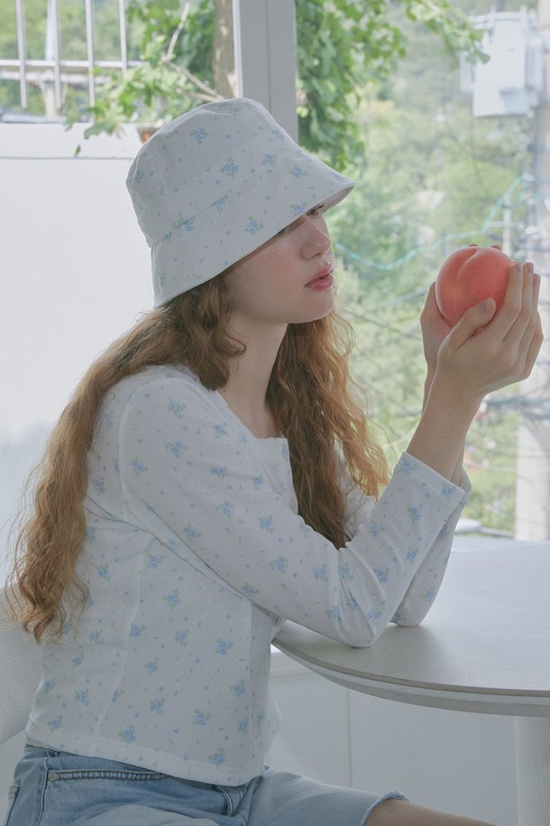 MARGARIN FINGERS - 모자 - [24SUMMER] FLORAL BUCKET HAT (LIGHT BLUE)