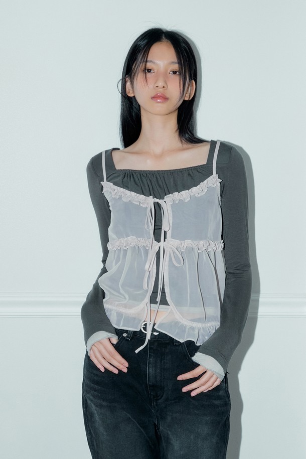 MARGARIN FINGERS - 베스트 - [24FW] FRILL CHIFFON BUSTIER (SMOKE VIOLET)