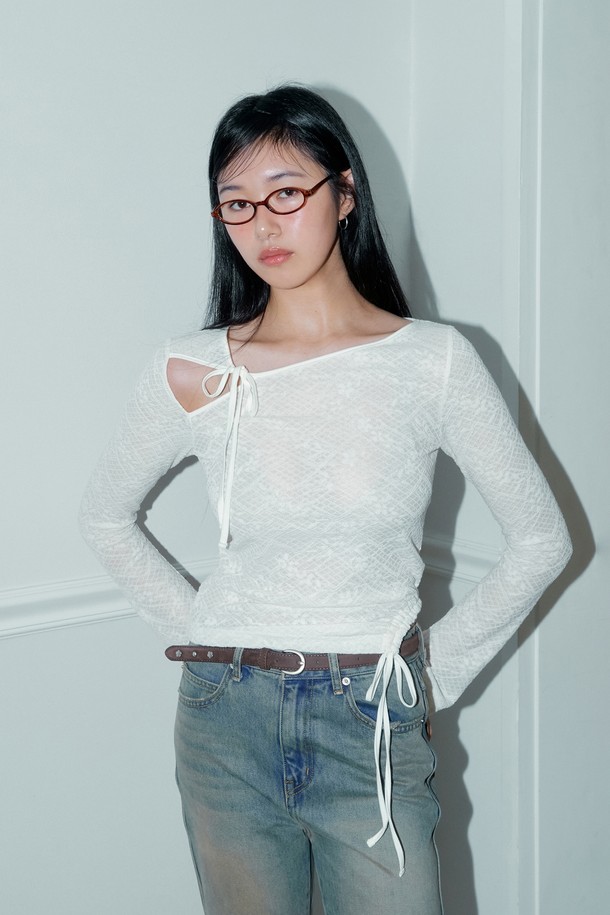 MARGARIN FINGERS - 긴소매 티셔츠 - [24FW] LACE CUT OUT T-SHIRT (IVORY)