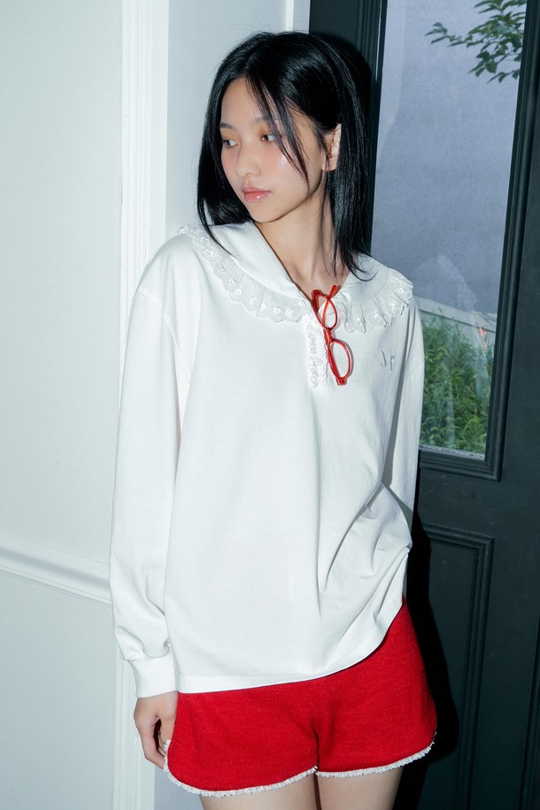 MARGARIN FINGERS - 긴소매 티셔츠 - [24FW] LACE SAILOR T-SHIRT (WHITE)