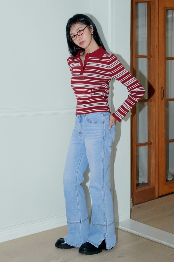 MARGARIN FINGERS - 데님 - [24FW] SEMI BOOT-CUT DENIM PANTS (LIGHT BLUE)