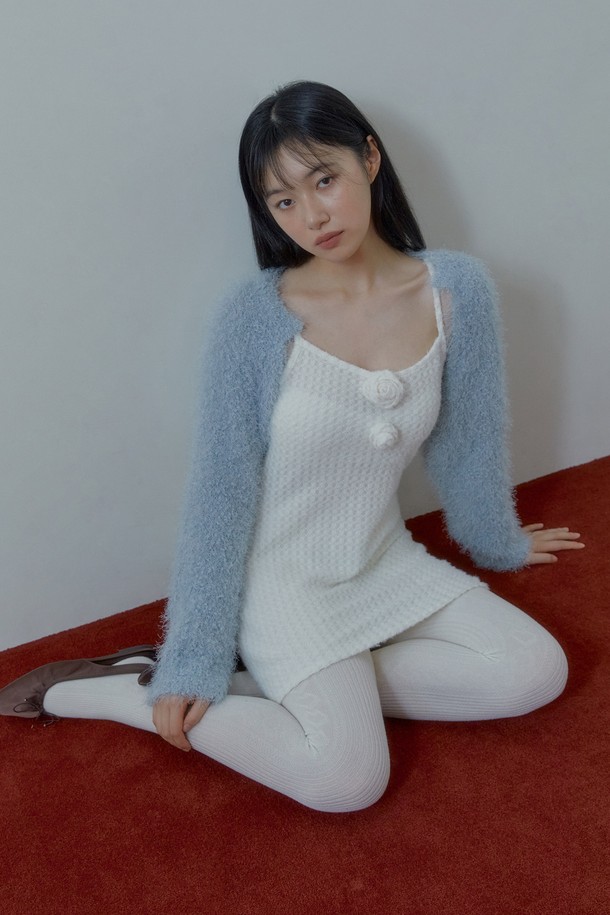 MARGARIN FINGERS - 가디건 - [24FW] POM POM KNIT BOLERO (POWDER BLUE)