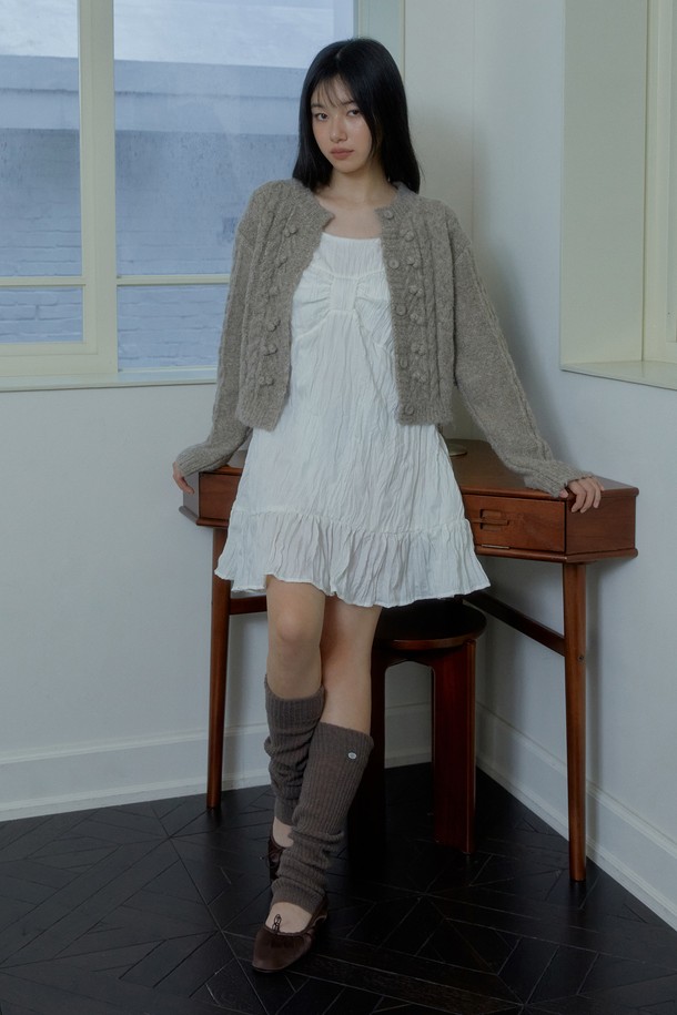 MARGARIN FINGERS - 가디건 - [24FW] POM POM TWIST CARDIGAN (BROWN)