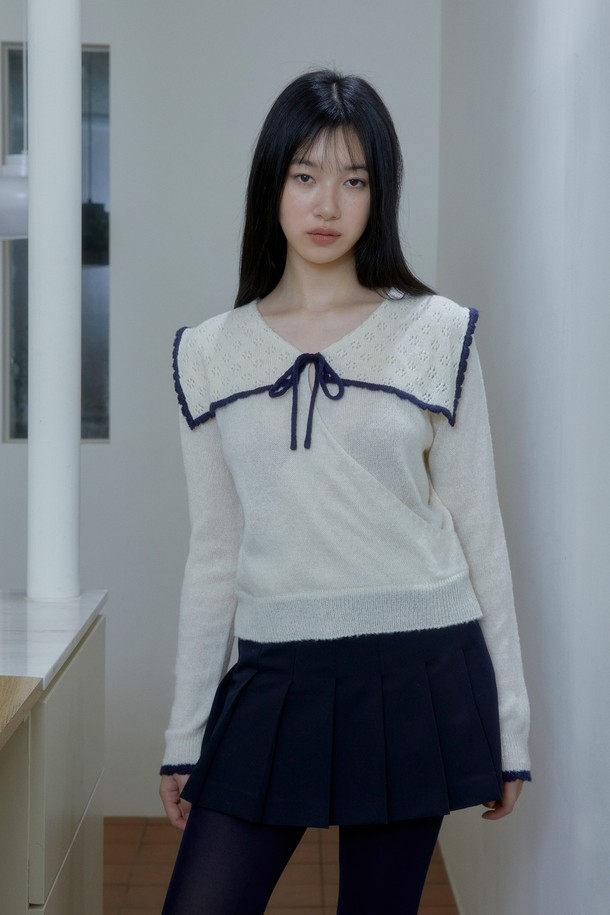 MARGARIN FINGERS - 스웨터 - [24FW] RIBBON SAILOR KNIT (CREAM)