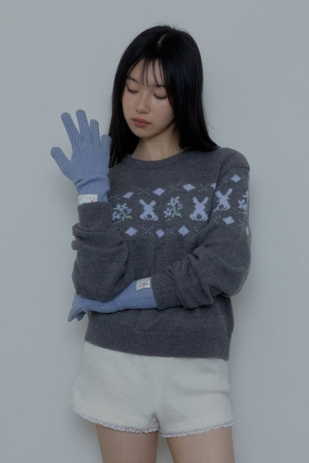 MARGARIN FINGERS - 장갑 - [24FW] FINGER HOLE KNIT GLOVES (LIGHT BLUE)