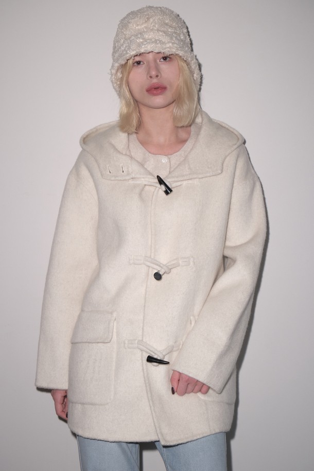 MARGARIN FINGERS - 코트 - [24WINTER] HOODED WOOL DUFFLE COAT (IVORY)