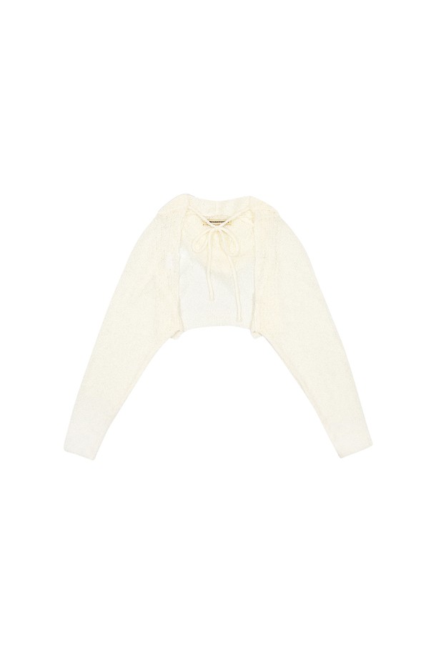 MARGARIN FINGERS - 가디건 - [24MID CAPSULE] HOODIE KNIT BOLERO (IVORY)