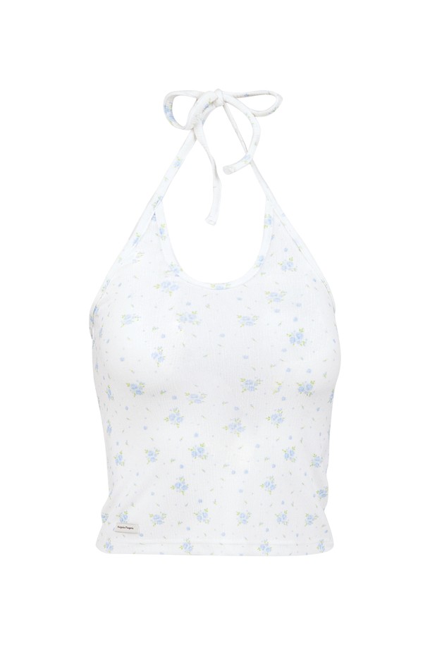 MARGARIN FINGERS - 민소매티셔츠 - [24SUMMER] FLORAL HALTER TOP (LIGHT BLUE)