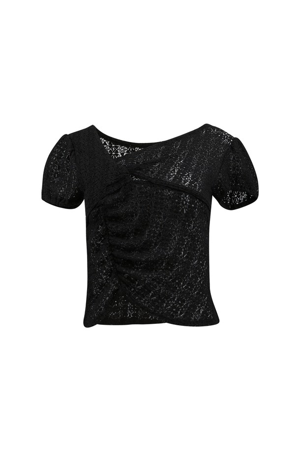 MARGARIN FINGERS - 반소매 티셔츠 - [24SUMMER] LACE DRAPE TOP (BLACK)